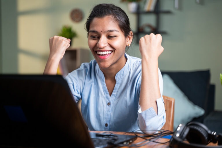 Happy woman who landed a new job